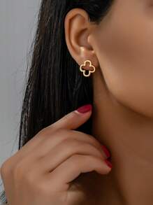 1 对时尚简约三叶草耳钉女士情人节礼物