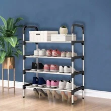 LIVINGANDHOME Living And Home 3-6 Tier Metal Shoe Rack (Space-Saving Ventilated Organizer) - Slim Standing Shoe Shelf For Entryway, Closet & Bedroom