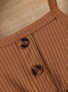 女婴纯色吊带背心上衣 + 蝴蝶印花喇叭裤套装