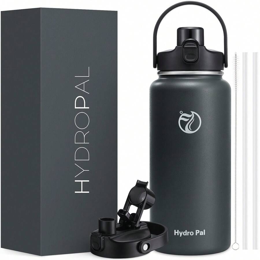 Insulated Water Bottle With 2-In-1 Lid (Chug Lid/Straw Lid),40oz/64oz Double Walled Vacuum Stainless Steel Water Bottles, Water Jug With Straw, Wide Mouth Insulated - 灰色 - 查看 1