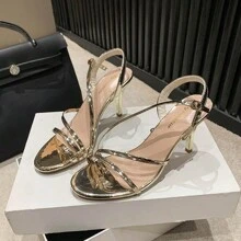 Của phụ nữ Dây đeo mắt cá chân Cao gót , 2024 Hàng mới đến , Vàng , Chóp giầy mở ra , Mùa hè Dép xăng đan Với Gầy Giày cao gót Và Thoải mái Giường để chân - Vàng - Xem 1