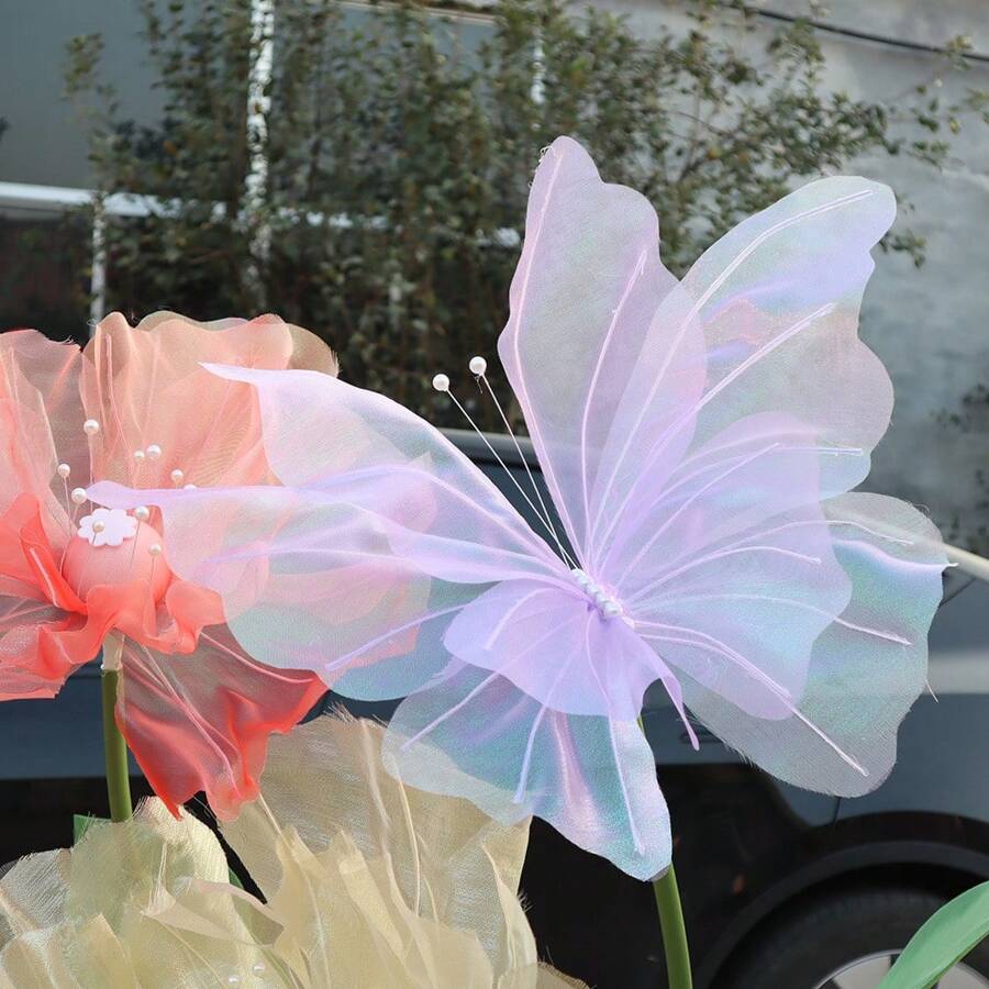 Large Silk Butterfly Artificial Handmade Flower, Wedding Decor Prop For Outdoor Photography (Flower Head Only, No Base Or Stem)