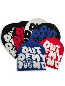 Street 1入組多色針織帽，凸起字母時尚優雅男女皆宜的春夏鬆緊帽 - 提花 - 查看 4