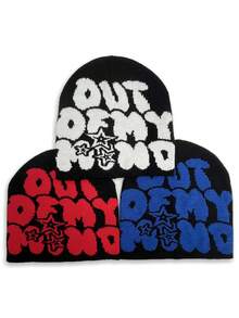 Street 1入組多色針織帽，凸起字母時尚優雅男女皆宜的春夏鬆緊帽 - 提花 - 查看 5