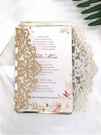20pcs Wedding Invitations, DIY Hollow Rose Floral Shaped Invitations With Envelopes And RSVP Cards, Shiny Gold, With Pre-Tied Satin Ribbons, For Wedding Anniversary, Bridal Shower, Engagement Party, Anniversary Dinner Invitation