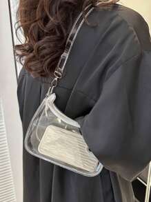 夏季简约休闲女士透明PVC纯色单肩腋下包防水防沙透明包沙滩运动野餐零食透明钱包女