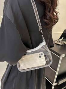 夏季简约休闲女士透明PVC纯色单肩腋下包防水防沙透明包沙滩运动野餐零食透明钱包女