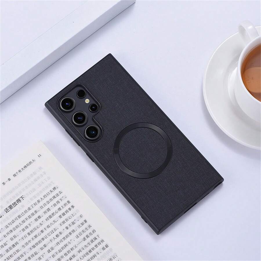Estuche Simple Para Móvil De Estilo Profesional Para Samsung S24 Ultra/s24+ Con Imán Y Con Textura De Tela; Diseño De Protección Completa Disponible También Para S24/s23/s22 Ultra/s21 Ultra - Negro - Ver 1