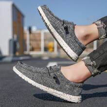 男士帆布滑步便鞋,厚鞋底,防滑,透氣,耐磨,適用於休閒、戶外、全年季節 - 黑色 - 查看 10