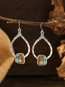 1對創意波西米亞風長流蘇和淚滴形耳環,適合日常佩戴 - 復古銀色 - 查看 5