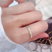 S925 纯银扭纹戒指，镶嵌方晶锆石，时尚女士派对珠宝单戒 - 戒指 - 查看 6