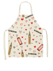 1款兔子/倫敦/鳥/心形圖案圍裙,適用於廚房烹飪和家庭使用 - 軍綠色 - 查看 1