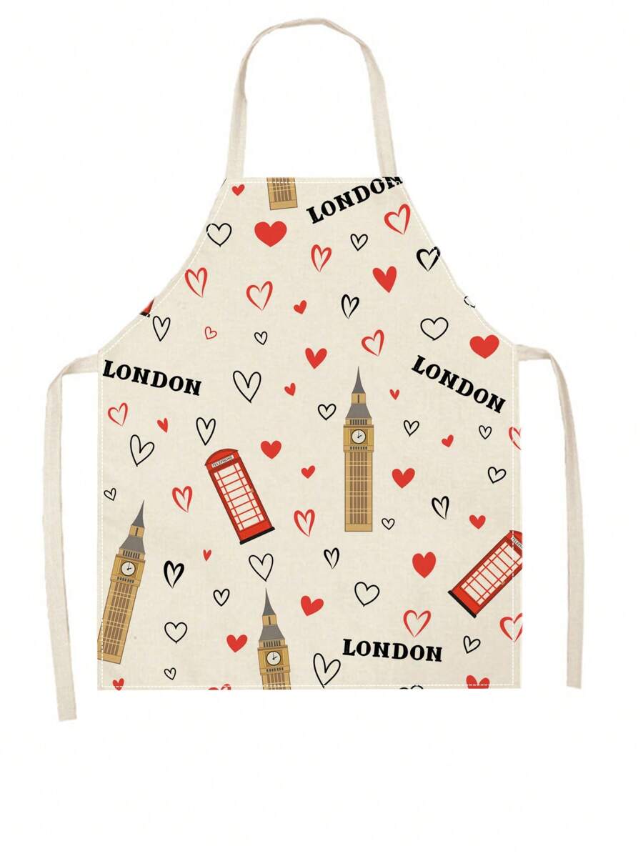 1款兔子/倫敦/鳥/心形圖案圍裙,適用於廚房烹飪和家庭使用 - 軍綠色 - 查看 1