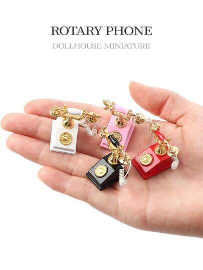 1 件装饰房屋微型电话 1:12 比例复古金属旋转通讯设备装饰配件用于装饰房屋装饰（随机部分）最佳礼物