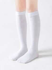 2Pairs Solid Color High Elastic Knee High Socks For Kids Boys And Girls, Suitable For All Seasons - White - View 2