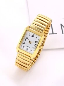 1 Pieza Reloj De Cuarzo Para Ancianos Con Esfera Cuadrada, Números Arábigos Y Correa Elástica. Adecuado Para Uso Diario/como Regalo Para Festivales - Blanco - Ver 4