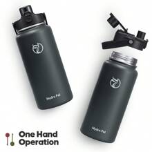 Insulated Water Bottle With 2-In-1 Lid (Chug Lid/Straw Lid),40oz/64oz Double Walled Vacuum Stainless Steel Water Bottles, Water Jug With Straw, Wide Mouth Insulated - 灰色 - 查看 3
