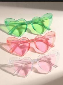 3pcs Heart & Rhinestone Decor Pink Sunglasses - Multicolor - View 1