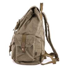 Gootium Canvas Backpack Rucksack Vintage Style Casual Daypack, Unisex - 軍綠色 - 查看 3