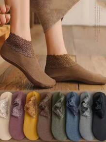 8對女士厚保暖蕾絲邊短管鬆緊襪,適用於產後和睡眠 - 彩色 - 查看 1
