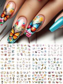 12款設計蝴蝶貼紙，可用於指甲塗鴉線條、水轉印貼花、春季美甲箔裝飾DIY - 彩色 - 查看 3