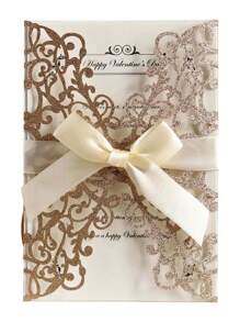 20 件婚礼请柬，DIY 镂空玫瑰花形请柬，附信封和回信卡，闪亮金色，预扎缎带，适用于结婚周年纪念、新娘送礼会、订婚派对、周年晚宴请柬 - 玫瑰金 - 查看 4