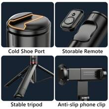 AXNEN 183cm 72-Inch Professional Selfie Stick Stable  Tripod, Portable Travel All-In-One Hidden Design, Extendable Aluminum Alloy Super Long Rod & Cold Shoe Port, 360° Rotation Phone Stand With Wireless Remote Compatible With IPhone And Android Phone Selfies, Video Recording, Vlogging, Live Streaming