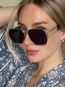 1pc Fashionable Simple Oversized Fashion Glasses For Casual Occasions, Vintage Style Shades Beach Accessories For Summer Beach Vacation,Outdoor,Travel - Grey - View 2