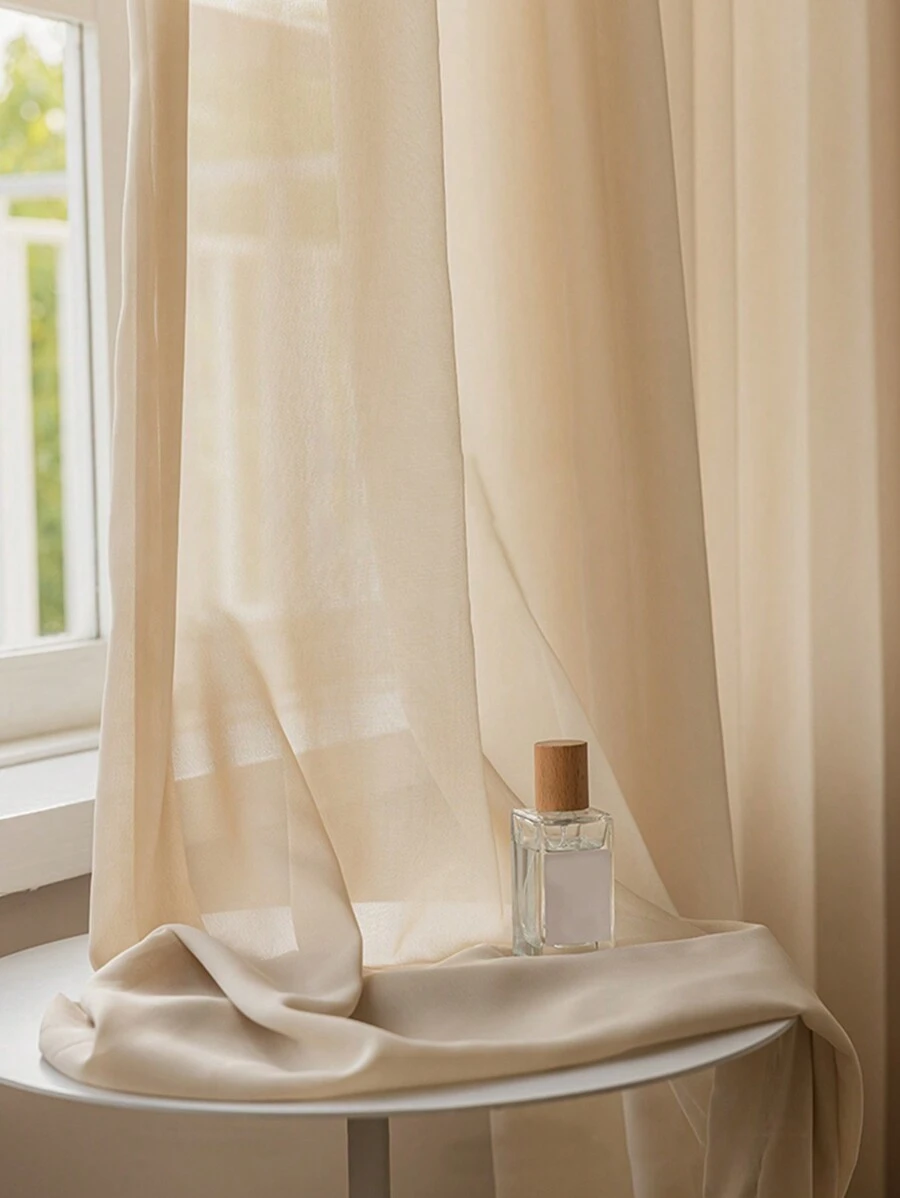 ستارة شفافة باللون الكريمي الفاخرة الحديثة الطراز الفرنسي 1 قطعة لأثاث غرفة الجلوس/النوم، تصميم مقاوم للخدش