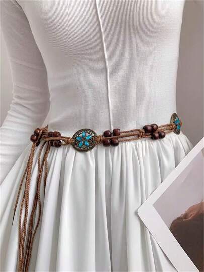 1pc Women's Braided Belt, New Retro Style Waist Rope, Decorative Belt For Dress, Suitable For Daily Wear Halloween Summer, School Fall, Autumn, Halloween