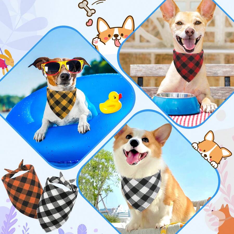 1pc Birthday Gift Bandana Plaid Bib, Double Sided And Adjustable Triangle Dog Scarf Bowtie, For Small To Large Dogs - Multicolor - View 1