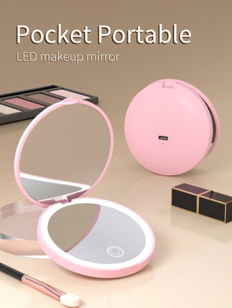 Pocket Mirror, 1X/2X Magnification LED Compact Travel Makeup Mirror With Light For Purse, 2-Sided, Portable, Folding, Handheld, Small Lighted Mirror For Gift,  Y2k Mom Gifts Valentines Gift Boyfriend Gifts Valentine Day Gifts Cute St Patrick Day