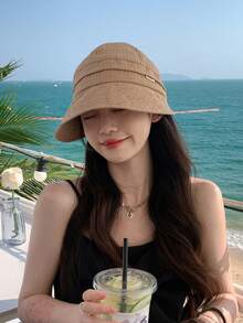 1 Miếng Quý cô Mũ chống nắng Cho mùa xuân & Mùa hè , Chống tia cực tím , Với Kim loại Huy hiệu , Dệt kim , Có thể mang đi & Sành điệu , Thích hợp Đối với Sử dụng hàng ngày - màu đặc - Xem 9