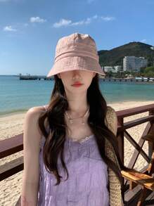 1 Miếng Quý cô Mũ chống nắng Cho mùa xuân & Mùa hè , Chống tia cực tím , Với Kim loại Huy hiệu , Dệt kim , Có thể mang đi & Sành điệu , Thích hợp Đối với Sử dụng hàng ngày - màu đặc - Xem 3