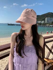 1 Miếng Quý cô Mũ chống nắng Cho mùa xuân & Mùa hè , Chống tia cực tím , Với Kim loại Huy hiệu , Dệt kim , Có thể mang đi & Sành điệu , Thích hợp Đối với Sử dụng hàng ngày - màu đặc - Xem 2