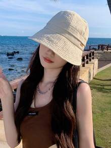 1 Miếng Quý cô Mũ chống nắng Cho mùa xuân & Mùa hè , Chống tia cực tím , Với Kim loại Huy hiệu , Dệt kim , Có thể mang đi & Sành điệu , Thích hợp Đối với Sử dụng hàng ngày - màu đặc - Xem 10