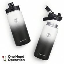 Insulated Water Bottle With 2-In-1 Lid (Chug Lid/Straw Lid),40oz/64oz Double Walled Vacuum Stainless Steel Water Bottles, Water Jug With Straw, Wide Mouth Insulated - 黑與白 - 查看 3
