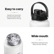 Insulated Water Bottle With 2-In-1 Lid (Chug Lid/Straw Lid),40oz/64oz Double Walled Vacuum Stainless Steel Water Bottles, Water Jug With Straw, Wide Mouth Insulated - 黑與白 - 查看 5