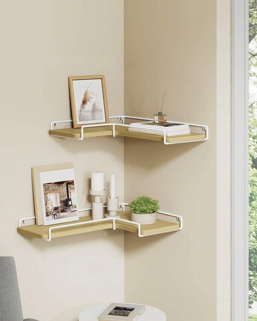 VASAGLE Corner Floating Shelves, Corner Wall Shelf Set Of 2, Corner Shelves For Wall Decor And