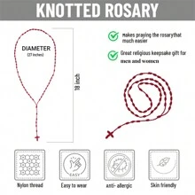 BONITTER 1 Pieza Collar Hecho A Mano Con Nudo Y Dije De Cruz En Cordón Azul Arcoíris, Colorido Y Ligero, Collar Católico Y Espiritual Para Oración, Regalo En Cuerda Para Niños, Niñas, Mujeres Y Hombres