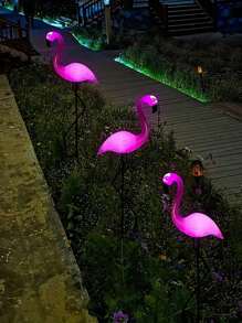3pcs  Solar Light Flamingo IP55 Waterproof LED Rose Flamingo Stake Light Landscape Ground Lamp, For Outdoor Wedding Pathway Garden Decor Halloween Christmas Thanksgiving Gift