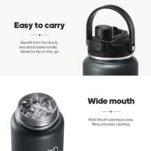 Insulated Water Bottle With 2-In-1 Lid (Chug Lid/Straw Lid),40oz/64oz Double Walled Vacuum Stainless Steel Water Bottles, Water Jug With Straw, Wide Mouth Insulated - 灰色 - 查看 5
