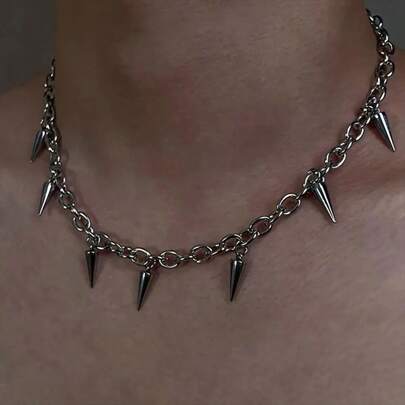 1pc Cool Unisex Necklace, With Rivet Cone Pendant, Hip-Hop Bohemian Style Accessory Halloween Fathers Day Gift School