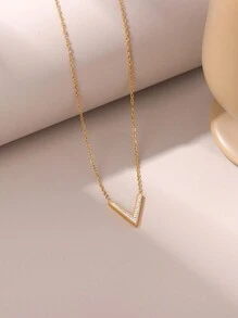 1pc Simple & Versatile Stainless Steel V Shape Necklace For Women, With English Letter Pendant, Clavicle Chain, Suitable For Daily Wear - Yellow Gold - View 2