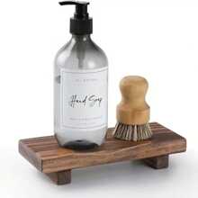 1 Pieza Jabonera De Base De Madera, Elevadores De Madera Para Jabones, Estante De Exhibición Para Baño, Estante De Almacenamiento Para Dispensador De Jabón De Fregadero, Organizador De Maquillaje Y Perfumes, Bandeja De Almacenamiento Para Velas Y Plantas, Elementos Esenciales Del Hogar, Accesorios De Baño - Café integral - Ver 1