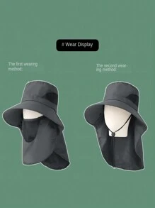 1PC Top Fashionable All Inclusive Sun Protection Fishing Hat With UV Protection Sun Hat, Equipped With A Detachable Face Mask, Sun Protection, Waterproof, Face Covering, Dustproof, Men's Big Head Circumference Hat, Men's Summer Outdoor Mountain Climbing Sun Hat, Mountain Climbing Hat,