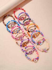 12入組可愛狗主題手工編織聚合物黏土珠彈性手鍊,適用於女孩 - 彩色 - 查看 5