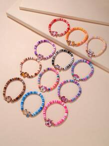 12入組可愛狗主題手工編織聚合物黏土珠彈性手鍊,適用於女孩 - 彩色 - 查看 6
