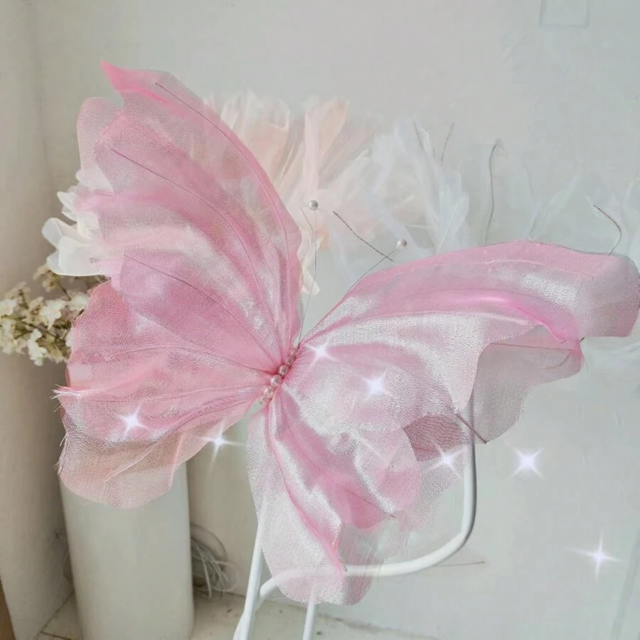 大型丝绸蝴蝶人造手工花，户外摄影婚礼装饰道具（仅花头，无基部或茎）