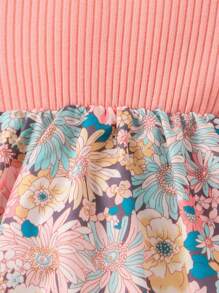 Cute Baby Girl One Shoulder Sleeveless Floral Print Bodysuit For Summer - Pink - View 6